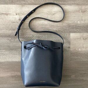 Mansur Gavriel Bucket Leather Bag Drawstring Navy Blue Gold Hardware Purse $695